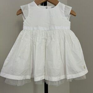 Petit Bateau White Dress with Gold Polka Dot Tulle Trim